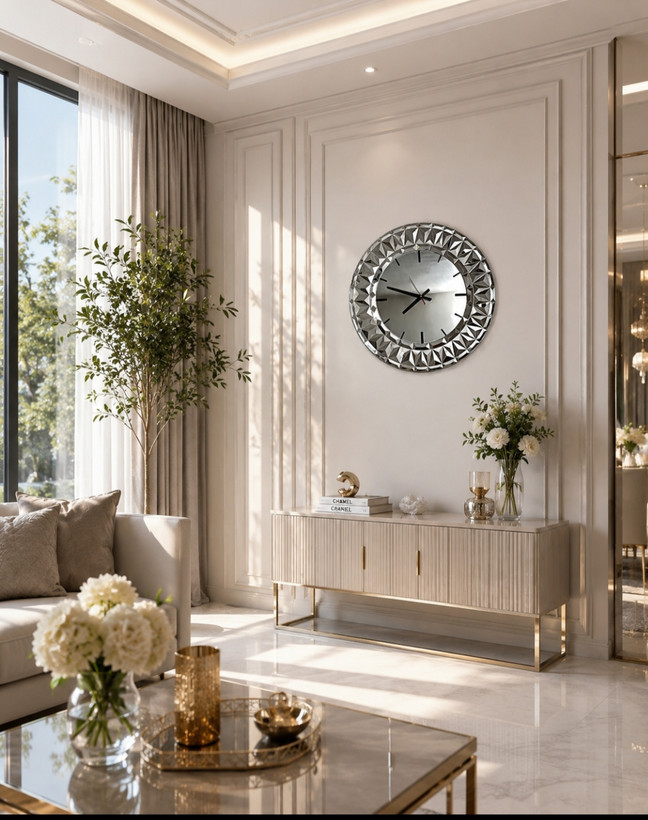 ساعت دیواری قطر 58 آرام گرد مدل خورشید